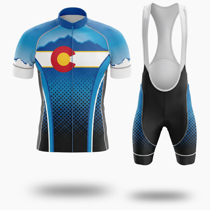 Men's Colorado Blue Cycling Jersey Full Kit - Short Sleeve Cycling Jersey Kit-White