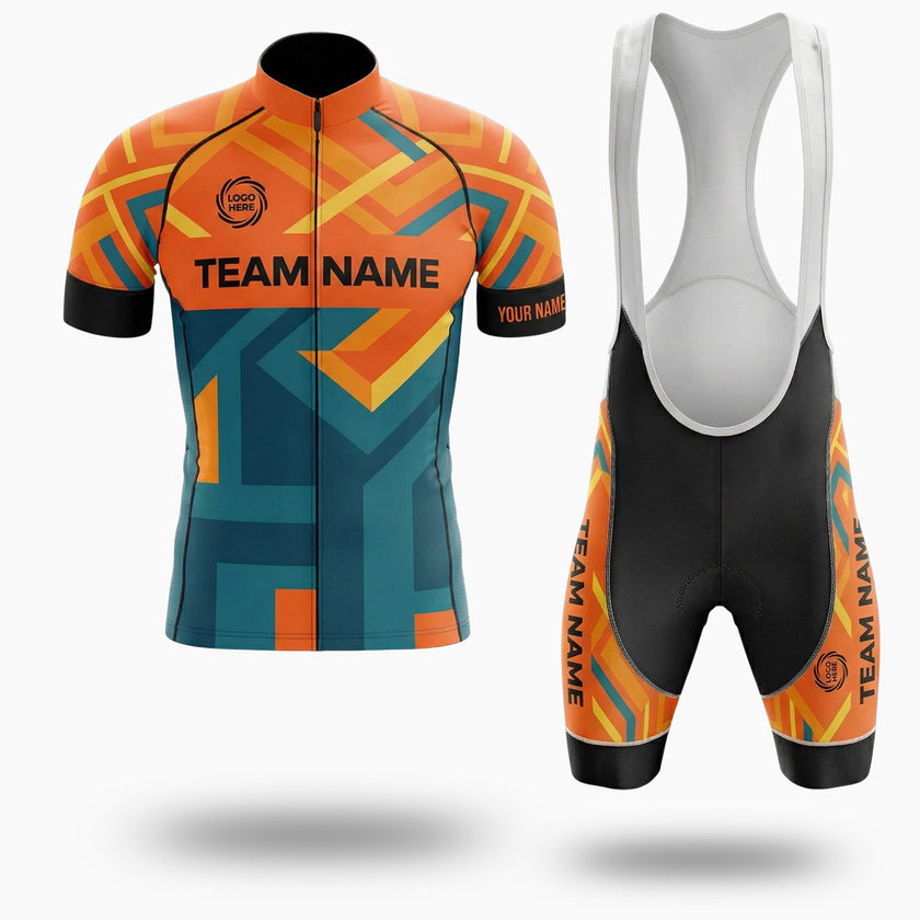 Men's Orange Cycling Jersey Custom Name, Custom Team Name, Custom Team Logo Bike Jersey Full Kit - Short Sleeve Cycling Jersey Kit-White