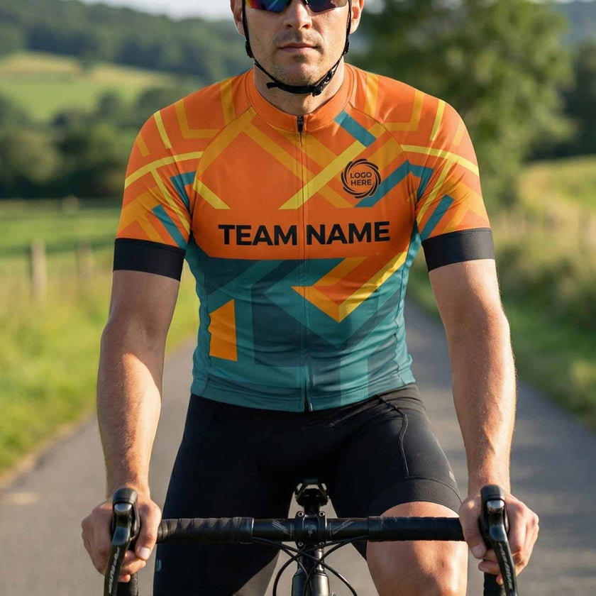 Men's Orange Cycling Jersey Custom Name, Custom Team Name, Custom Team Logo Bike Jersey Full Kit - Short Sleeve Cycling Jersey-White