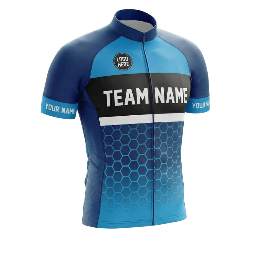 Men's Royal Cycling Jersey Custom Team Name, Custom Logo, Personalized Name Bike Jersey Full Set - Short Sleeve Cycling Jersey-White