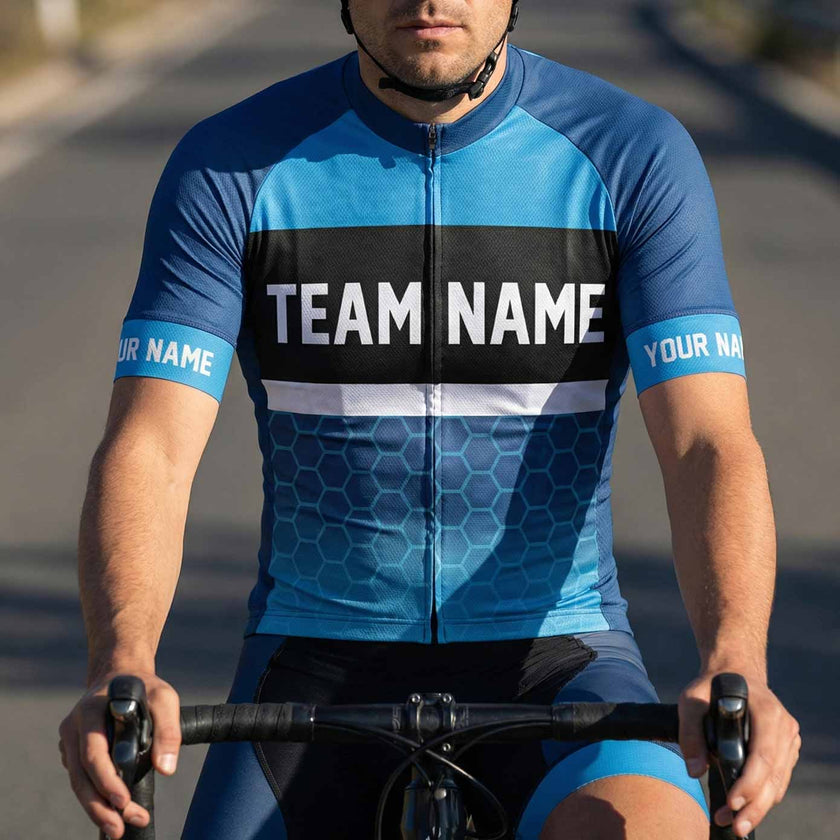 Men's Royal Cycling Jersey Custom Team Name, Custom Logo, Personalized Name Bike Jersey Full Set - Short Sleeve Cycling Jersey-White