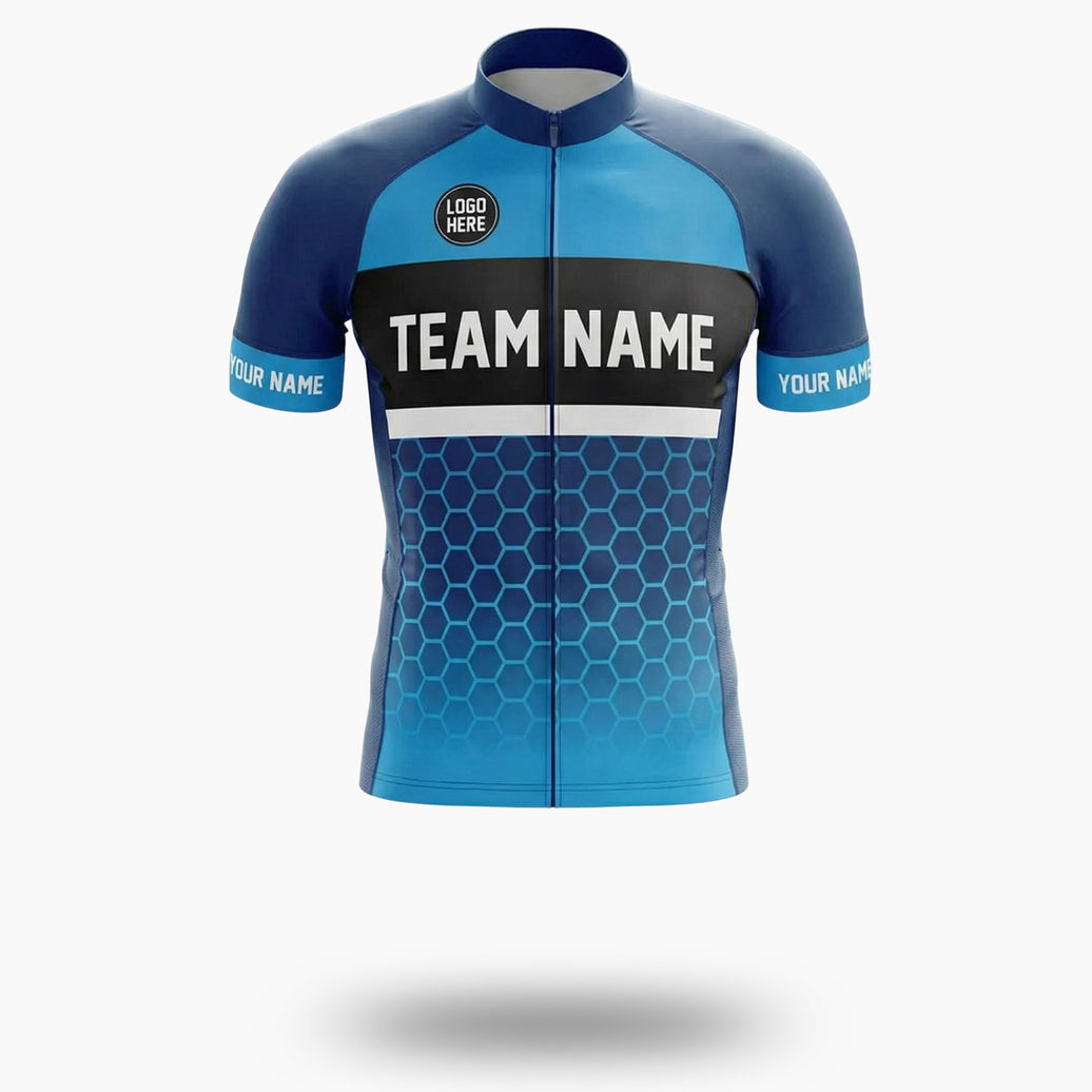 Men's Royal Cycling Jersey Custom Team Name, Custom Logo, Personalized Name Bike Jersey Full Set - Short Sleeve Cycling Jersey-White