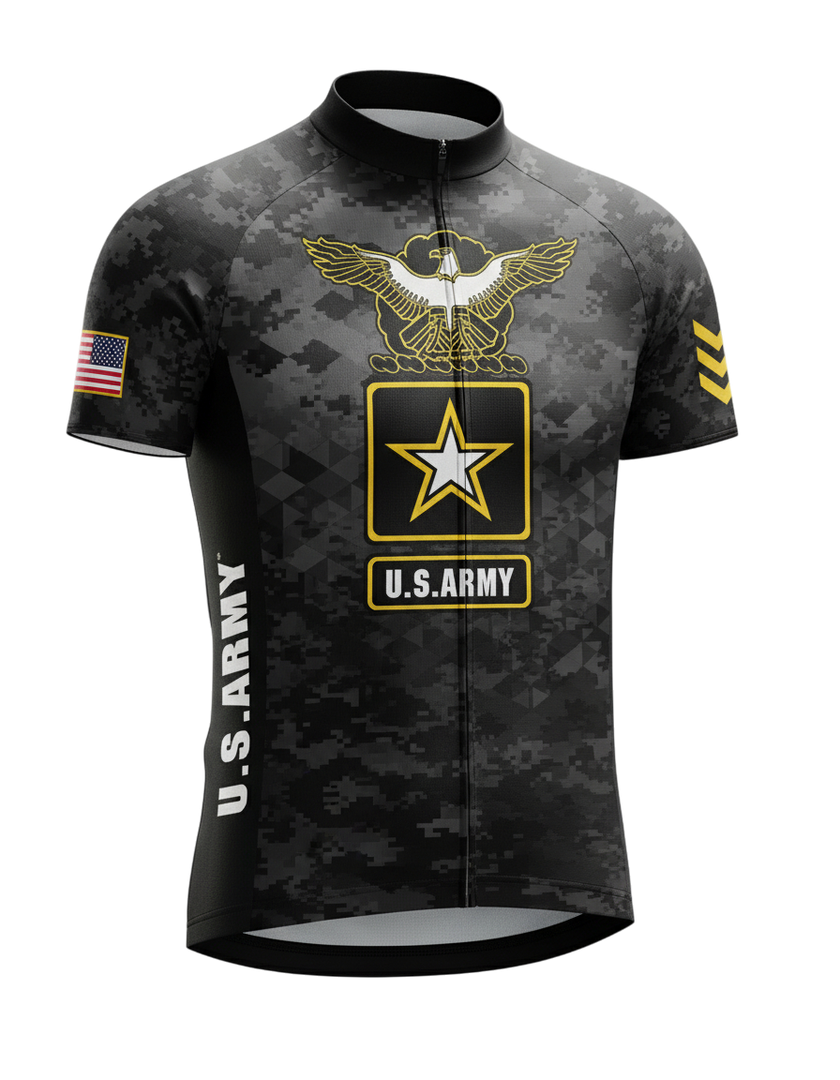 Men's US Army Logo Eagle Cycling Jersey, Gift For Troops Serving In the Military - Short Sleeve Cycling Jersey-Black
