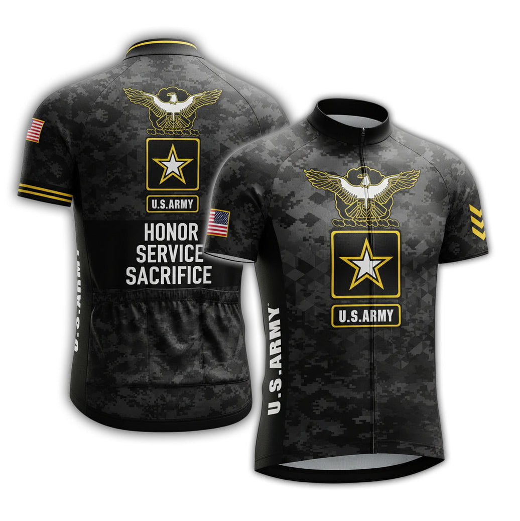 Men's US Army Logo Eagle Cycling Jersey, Gift For Troops Serving In the Military - Short Sleeve Cycling Jersey-Black