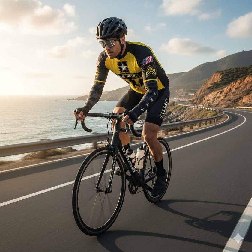 Men's US Army Troops Cycling Jersey Set Long Sleeve V2 - Long Sleeve Cycling Jersey-White