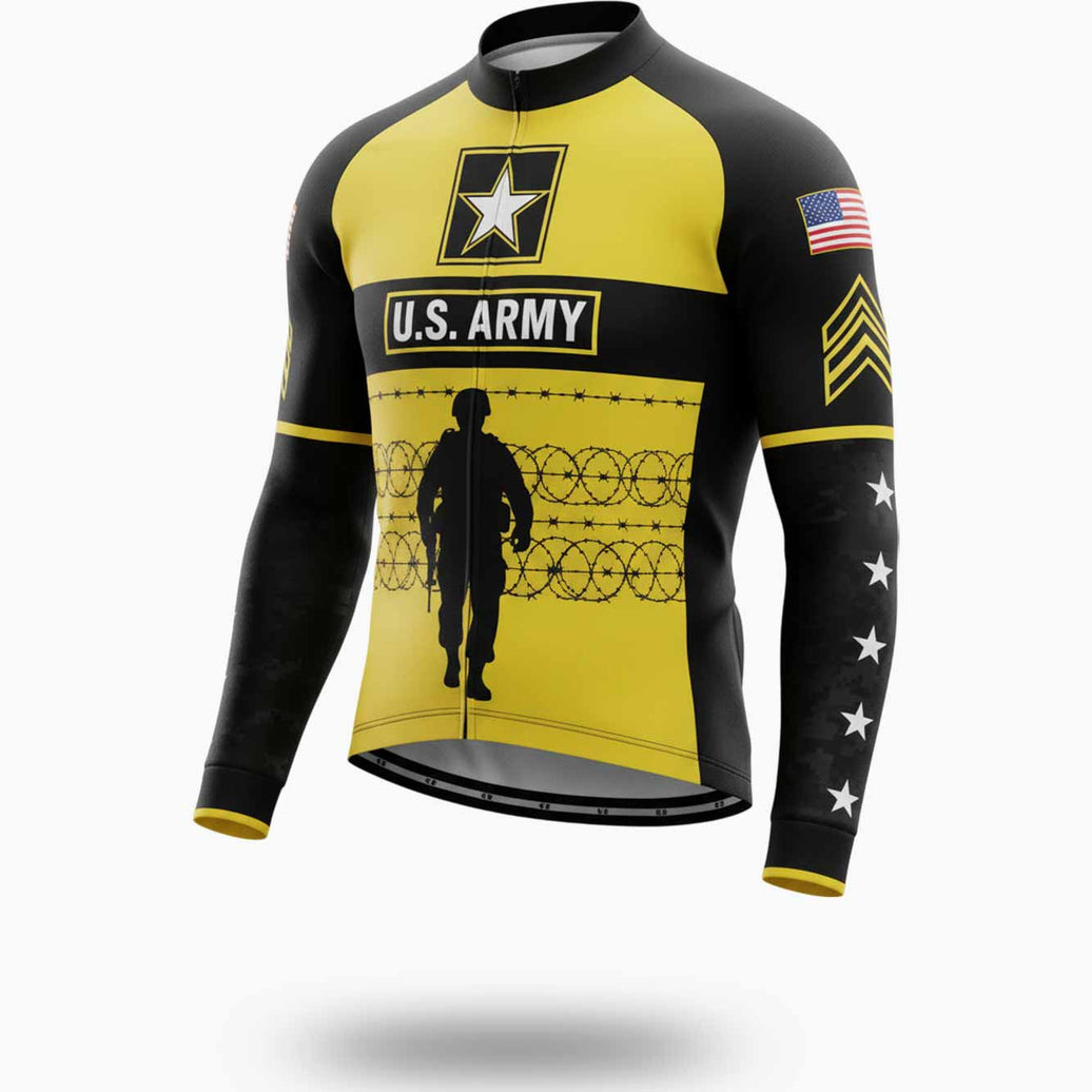 Men's US Army Troops Cycling Jersey Set Long Sleeve V2 - Long Sleeve Cycling Jersey-White