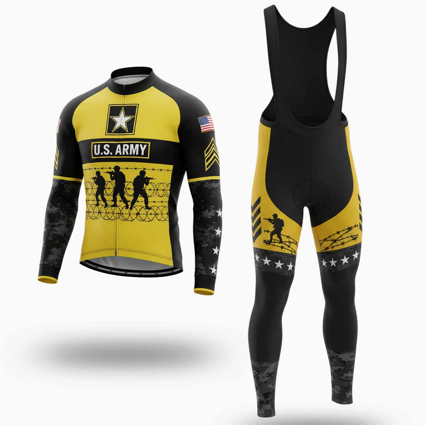 Men's US Army Troops Long Sleeve Cycling Jersey, Gift For Military Love Cycling - Long Sleeve Cycling Jersey Kit-White