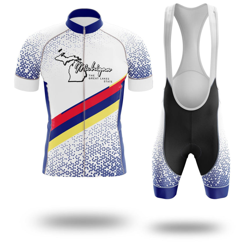 Michigan Cycling Jersey, Stylish Michigan Map State Cycling Jersey - Short Sleeve Cycling Jersey Kit-White