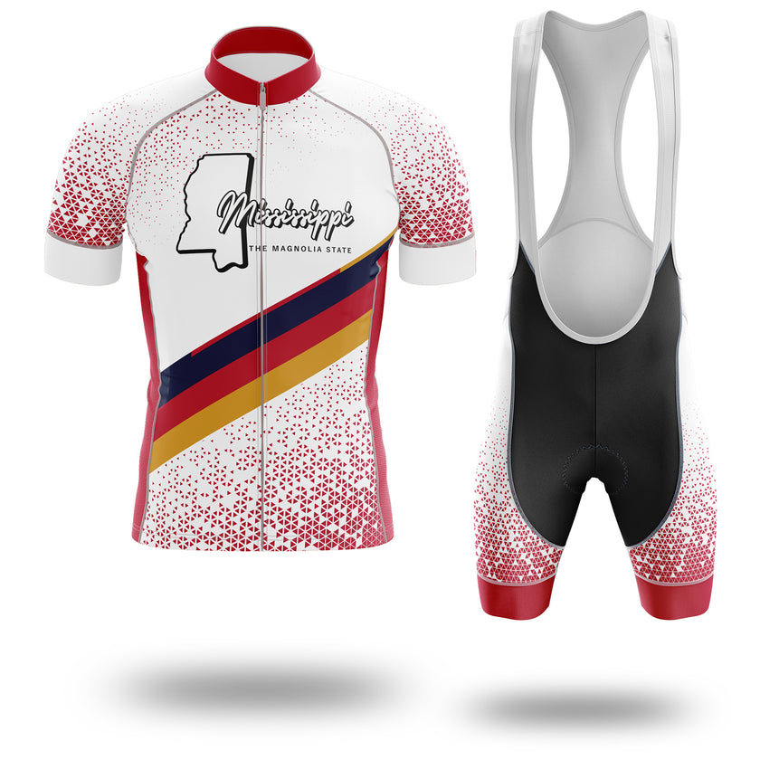 Mississippi Cycling Jersey, Mississippi Map Cycling Jersey - Short Sleeve Cycling Jersey Kit-White