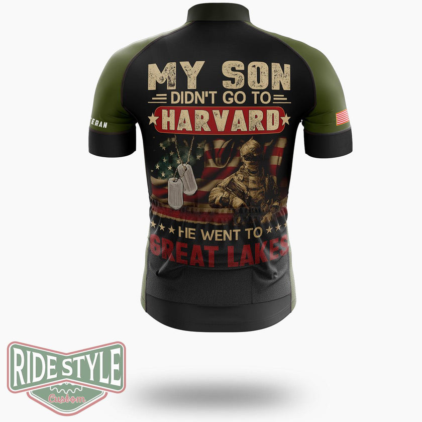 My Son Didn't Go To Harvard, He Went To Great Lakes, Proud Navy Dad Cycling Jersey - Short Sleeve Cycling Jersey-White