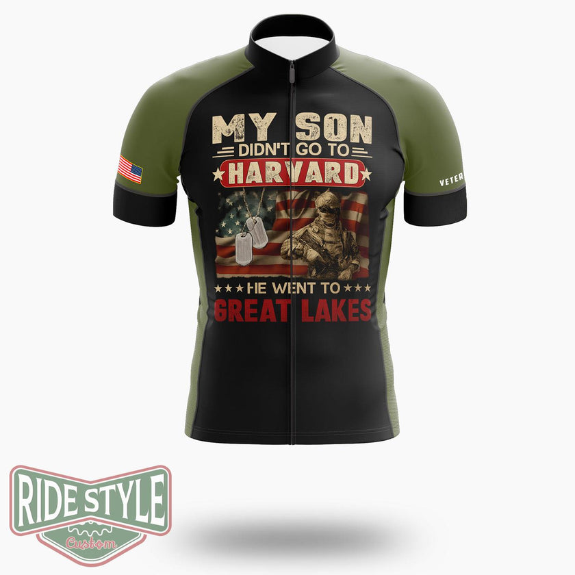 My Son Didn't Go To Harvard, He Went To Great Lakes, Proud Navy Dad Cycling Jersey - Short Sleeve Cycling Jersey-White
