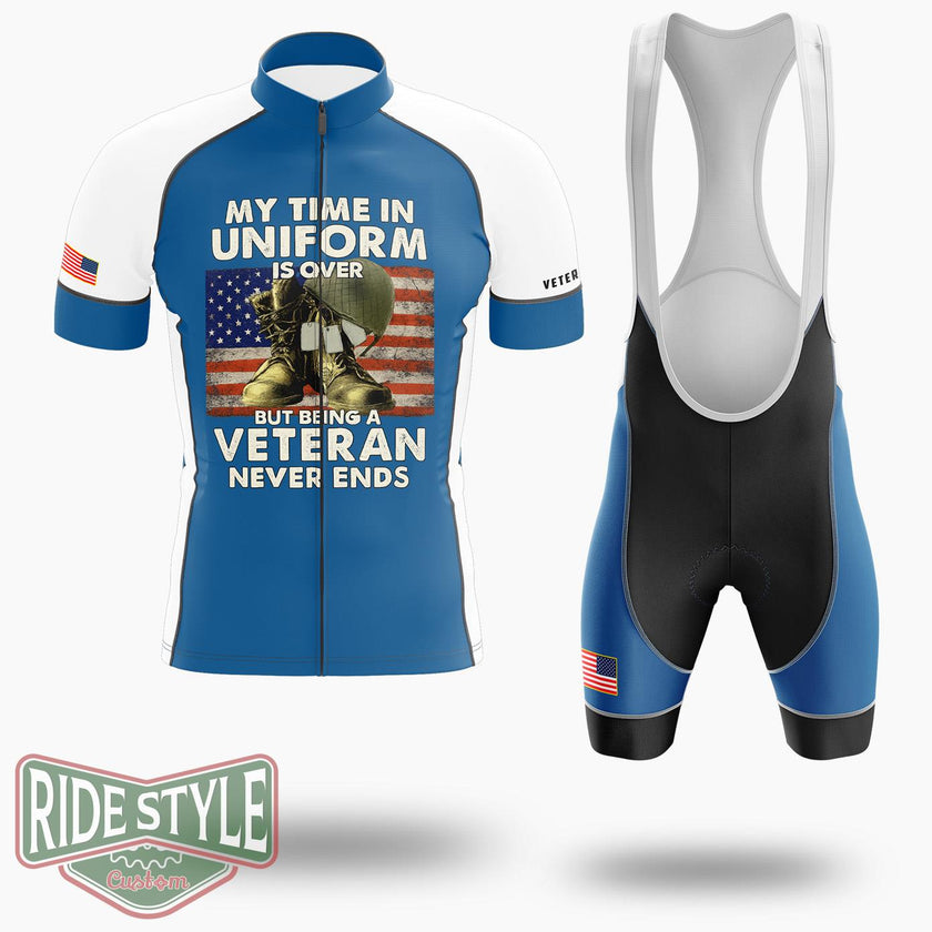 My Time In Uniform Is Over But Being A Veteran Never Ends Cycling Jersey - Short Sleeve Cycling Jersey Kit-White