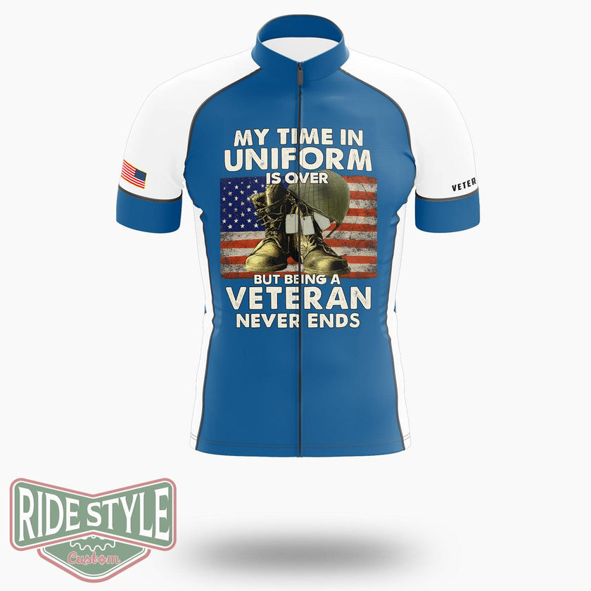 My Time In Uniform Is Over But Being A Veteran Never Ends Cycling Jersey - Short Sleeve Cycling Jersey-White