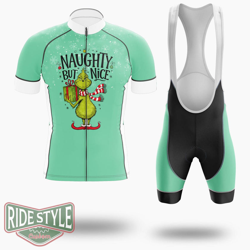 Naughty But Nice Grinch Christmas Cycling Jersey Kit - Short Sleeve Cycling Jersey Kit-White