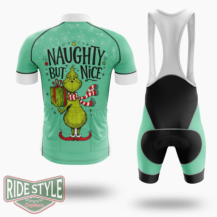 Naughty But Nice Grinch Christmas Cycling Jersey Kit - Short Sleeve Cycling Jersey Kit-White