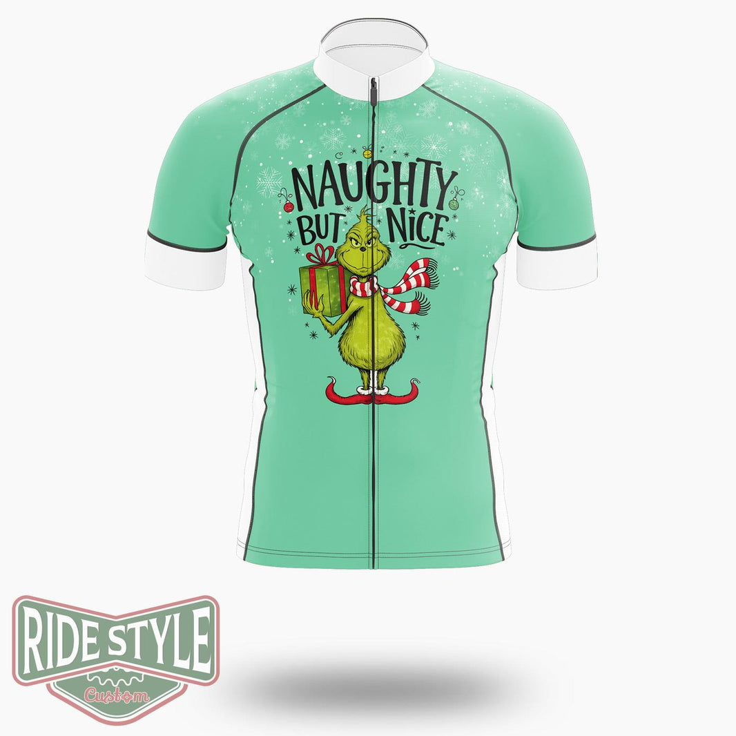 Naughty But Nice Grinch Christmas Cycling Jersey Kit - Short Sleeve Cycling Jersey-White