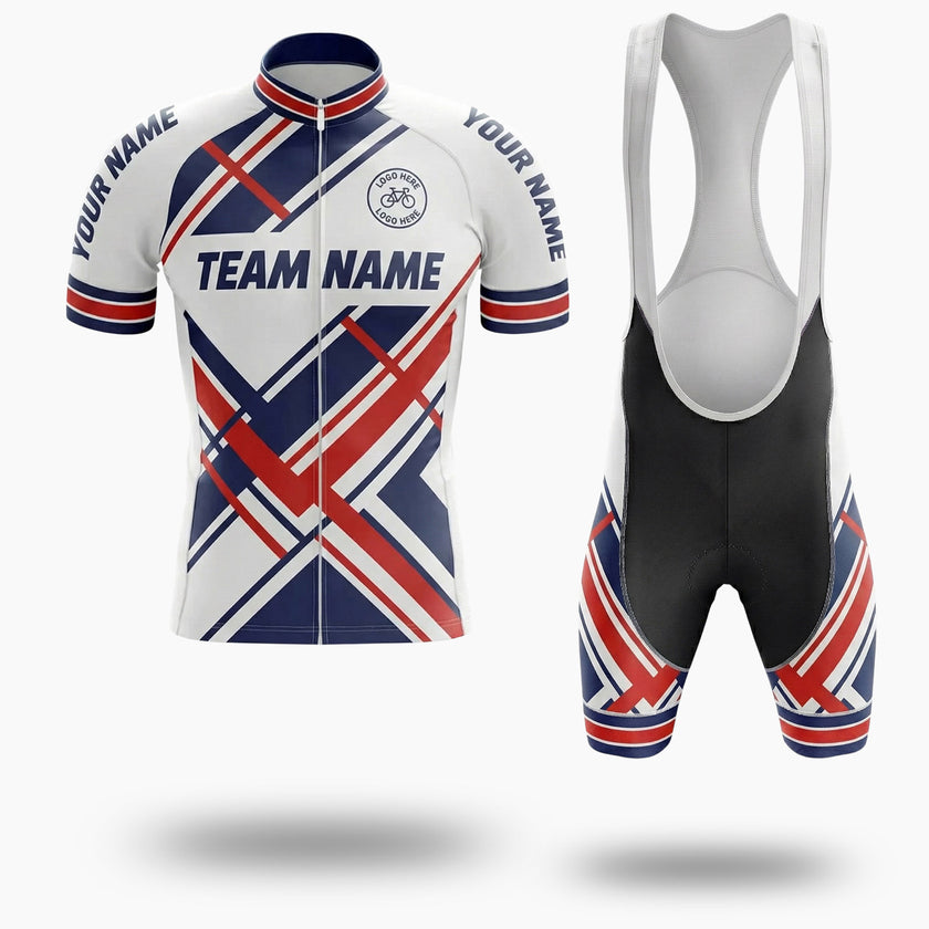 Navy and Red Line Men's Cycling Jersey Custom Team Name, Custom Your Name Cycling Jersey - Short Sleeve Cycling Jersey Kit-White