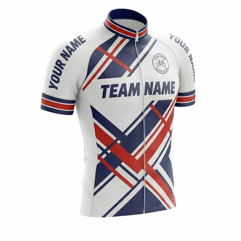 Navy and Red Line Men's Cycling Jersey Custom Team Name, Custom Your Name Cycling Jersey - Short Sleeve Cycling Jersey-White