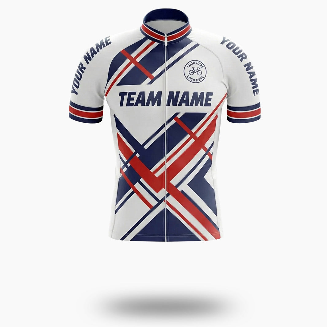 Navy and Red Line Men's Cycling Jersey Custom Team Name, Custom Your Name Cycling Jersey - Short Sleeve Cycling Jersey-White