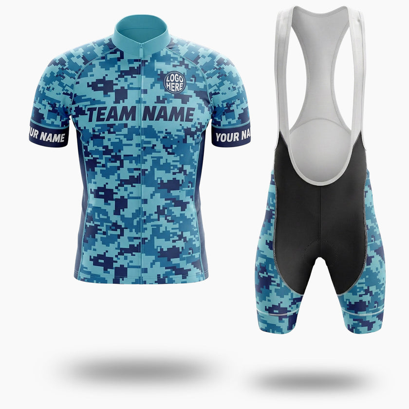 Navy Camo Cycling Jersey, Cycling Jersey For Your Team, Custom Name, Custom Your Logo Jersey - Short Sleeve Cycling Jersey Kit-White