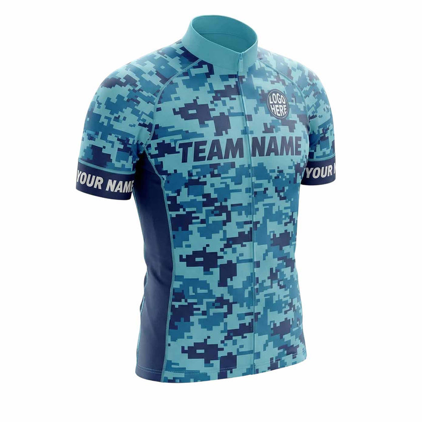 Navy Camo Cycling Jersey, Cycling Jersey For Your Team, Custom Name, Custom Your Logo Jersey - Short Sleeve Cycling Jersey-White