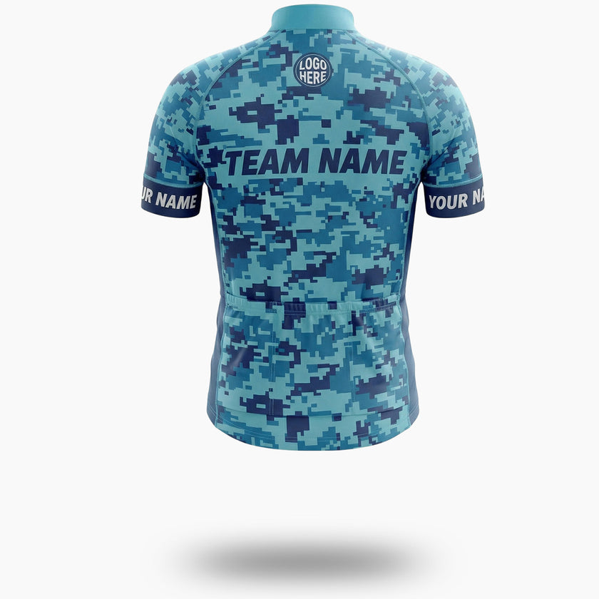 Navy Camo Cycling Jersey, Cycling Jersey For Your Team, Custom Name, Custom Your Logo Jersey - Short Sleeve Cycling Jersey-White