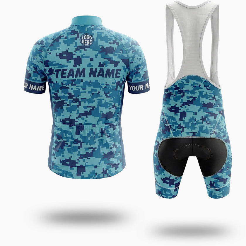 Navy Camo Cycling Jersey, Cycling Jersey For Your Team, Custom Name, Custom Your Logo Jersey - Short Sleeve Cycling Jersey Kit-White