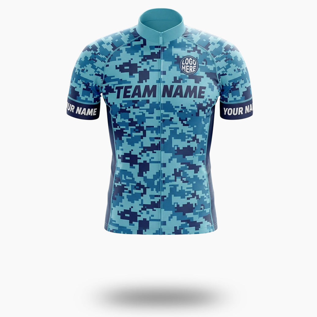 Navy Camo Cycling Jersey, Cycling Jersey For Your Team, Custom Name, Custom Your Logo Jersey - Short Sleeve Cycling Jersey-White