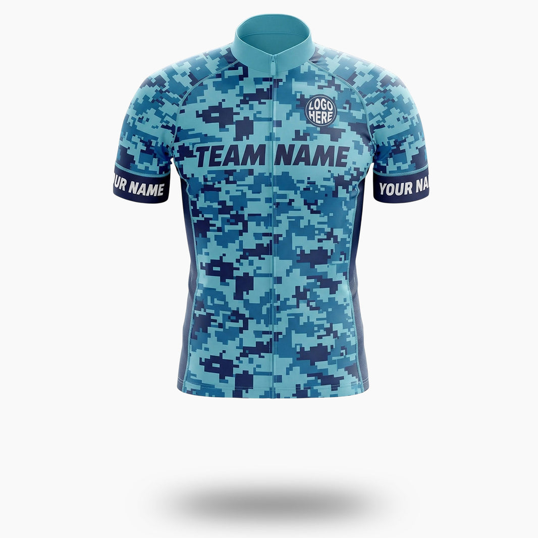 Navy Camo Cycling Jersey, Cycling Jersey For Your Team, Custom Name, Custom Your Logo Jersey - Short Sleeve Cycling Jersey-White