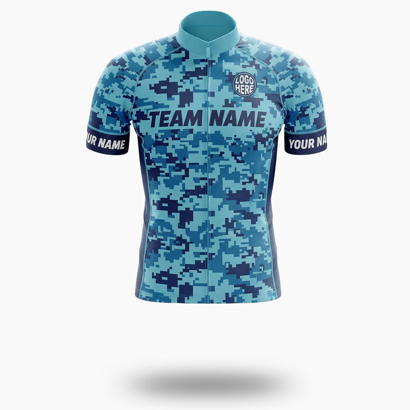 Navy Camo Cycling Jersey, Cycling Jersey For Your Team, Custom Name, Custom Your Logo Jersey - Short Sleeve Cycling Jersey-White