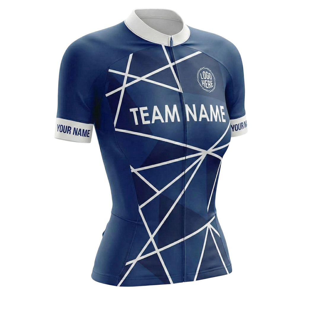 Navy Women's Cycling Jersey Custom Team Name and Personalized Name Bike Jersey - Women Short Sleeve Cycling Jersey-White