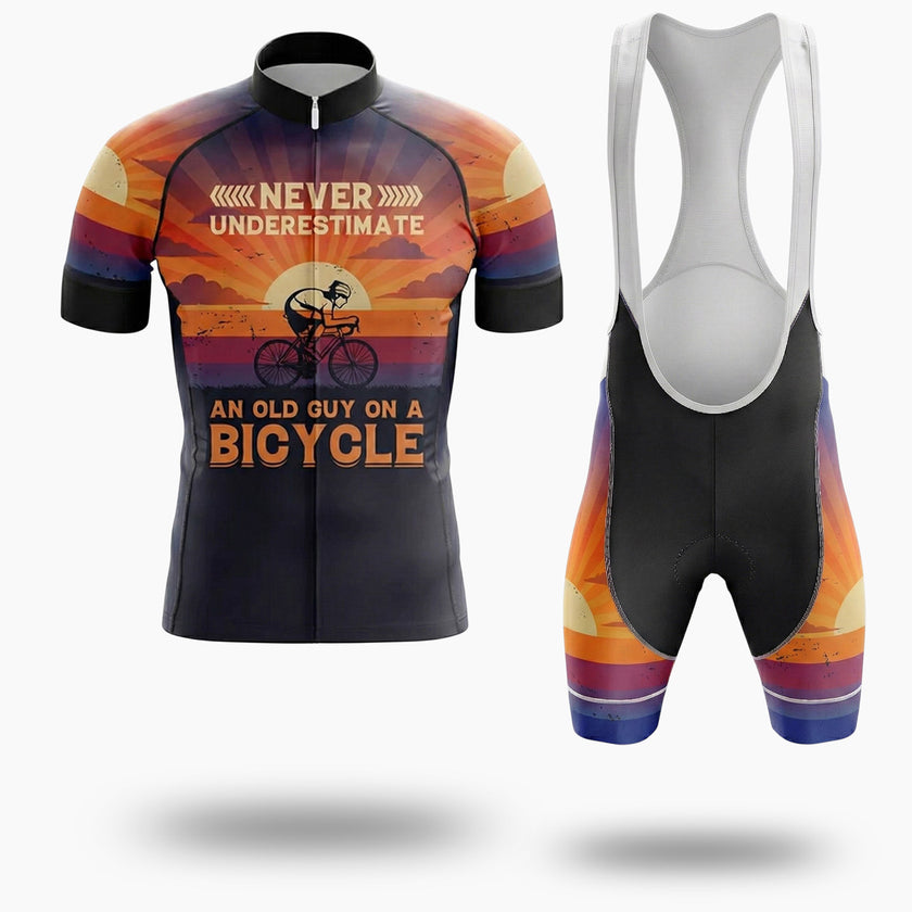 Never Underestimate An Old Guy On A Bicycle Men's Bike Cycling Jersey - Short Sleeve Cycling Jersey Kit-White