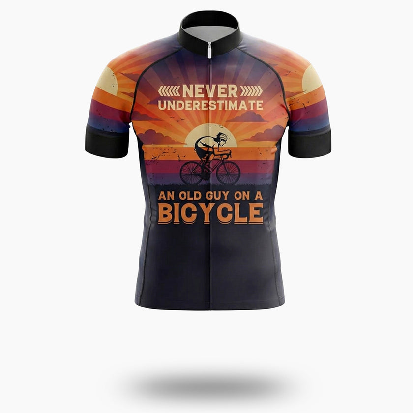 Never Underestimate An Old Guy On A Bicycle Men's Bike Cycling Jersey - Short Sleeve Cycling Jersey-White