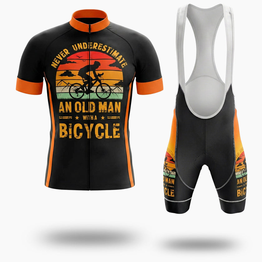 Never Underestimate An Old Man With A Bicycle Men's Cycling Jersey - Short Sleeve Cycling Jersey Kit-White