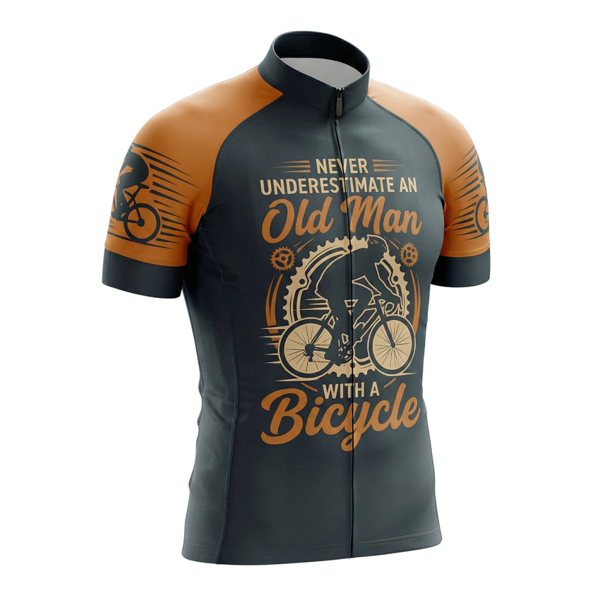 Never Underestimate An Old Man With A Bicycle Men's Cycling Jersey - Short Sleeve Cycling Jersey-White