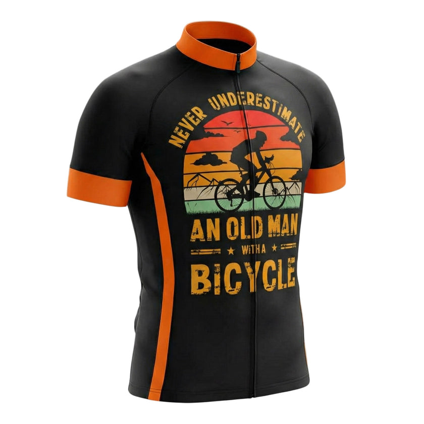 Never Underestimate An Old Man With A Bicycle Men's Cycling Jersey - Short Sleeve Cycling Jersey-White