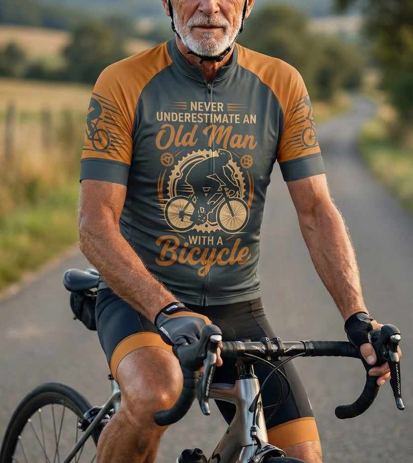 Never Underestimate An Old Man With A Bicycle Men's Cycling Jersey - Short Sleeve Cycling Jersey-White