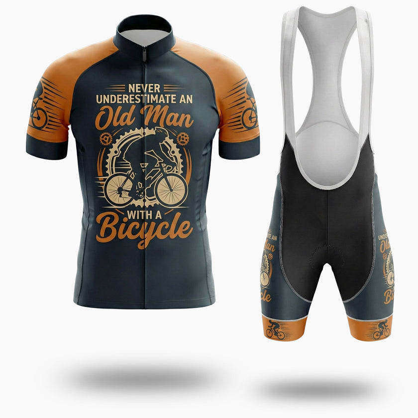 Never Underestimate An Old Man With A Bicycle Men's Cycling Jersey - Short Sleeve Cycling Jersey Kit-White