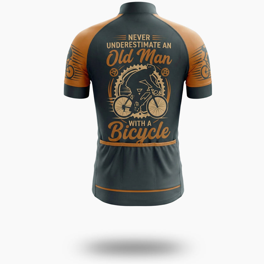 Never Underestimate An Old Man With A Bicycle Men's Cycling Jersey - Short Sleeve Cycling Jersey-White