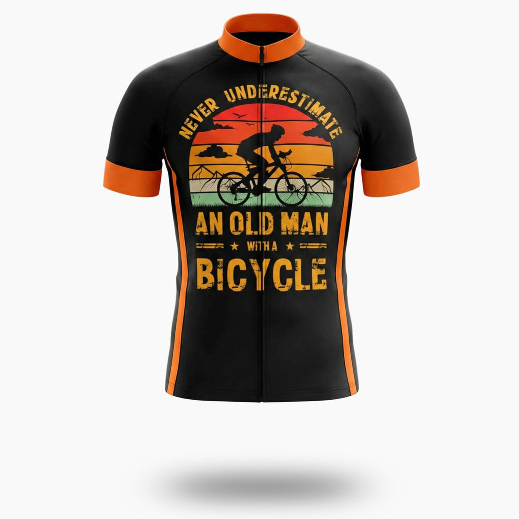 Never Underestimate An Old Man With A Bicycle Men's Cycling Jersey - Short Sleeve Cycling Jersey-White