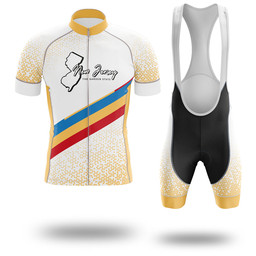 New Jersey Cycling Jersey Bib Or Shorts, New Jersey The Garden State Map Cycling Jersey - Short Sleeve Cycling Jersey Kit-White