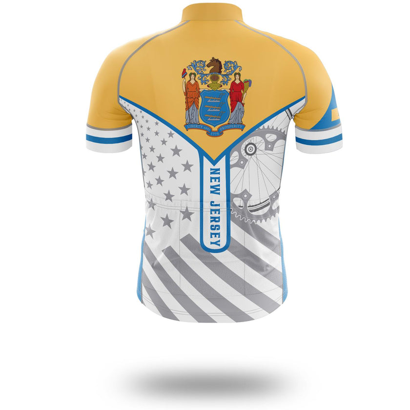 New Jersey State Flag Cycling Kit, Cycling Custom Name Jersey - Short Sleeve Cycling Jersey-White