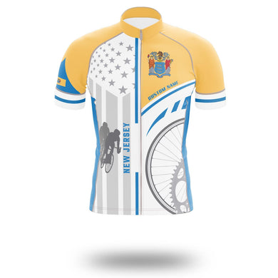 New Jersey State Flag Cycling Kit, Cycling Custom Name Jersey - Short Sleeve Cycling Jersey-White