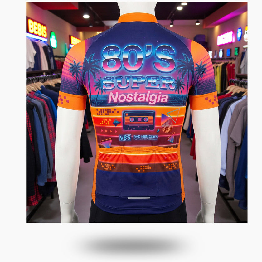 Nostalgia 80s Retro Cycling Jersey, 80s Memorial Bike Cycling Jersey - Short Sleeve Cycling Jersey-White