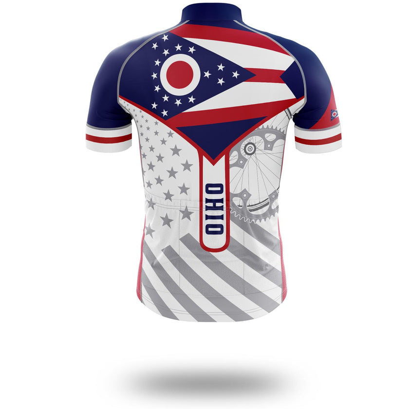 Ohio Flag Cycling Kit, Cycling Personalized Name Jersey - Short Sleeve Cycling Jersey-White