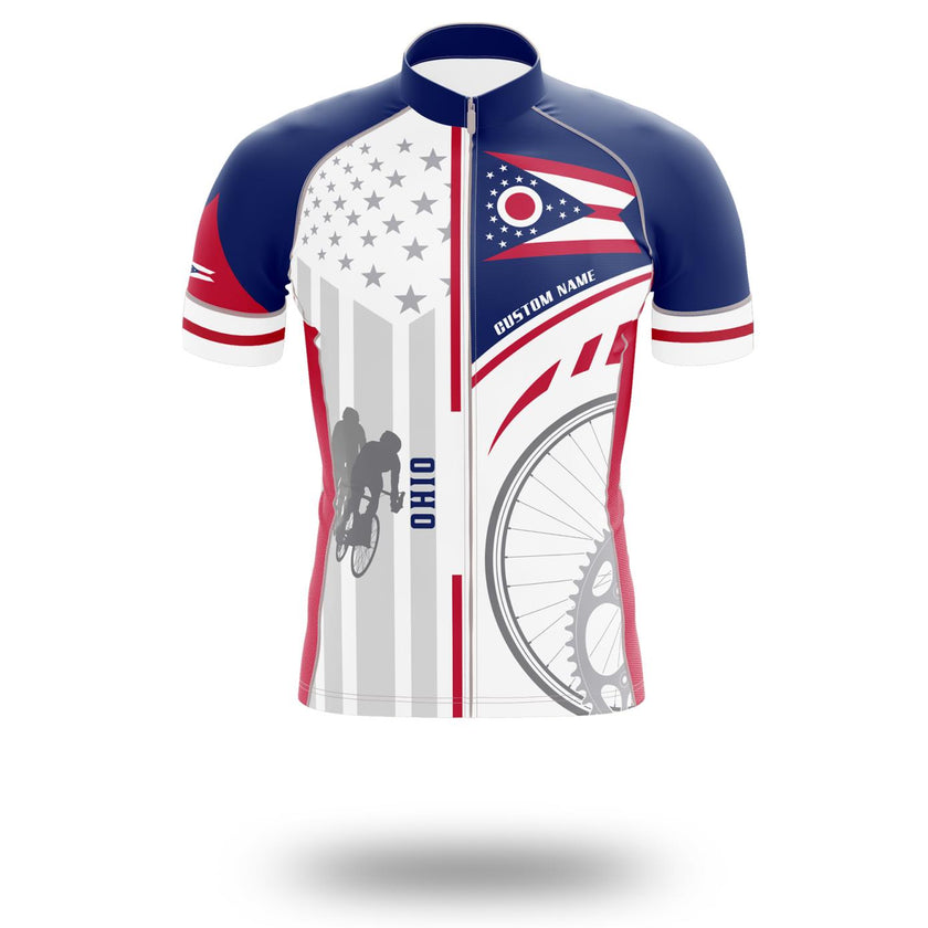 Ohio Flag Cycling Kit, Cycling Personalized Name Jersey - Short Sleeve Cycling Jersey-White