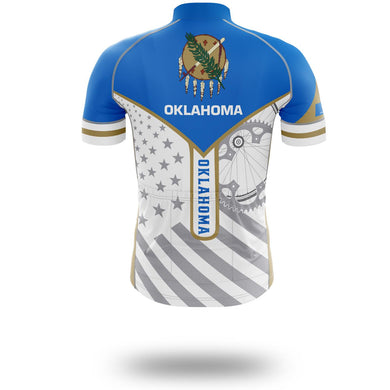 Oklahoma Flag Cycling Kit, Cycling Personalized Name Jersey - Short Sleeve Cycling Jersey-White