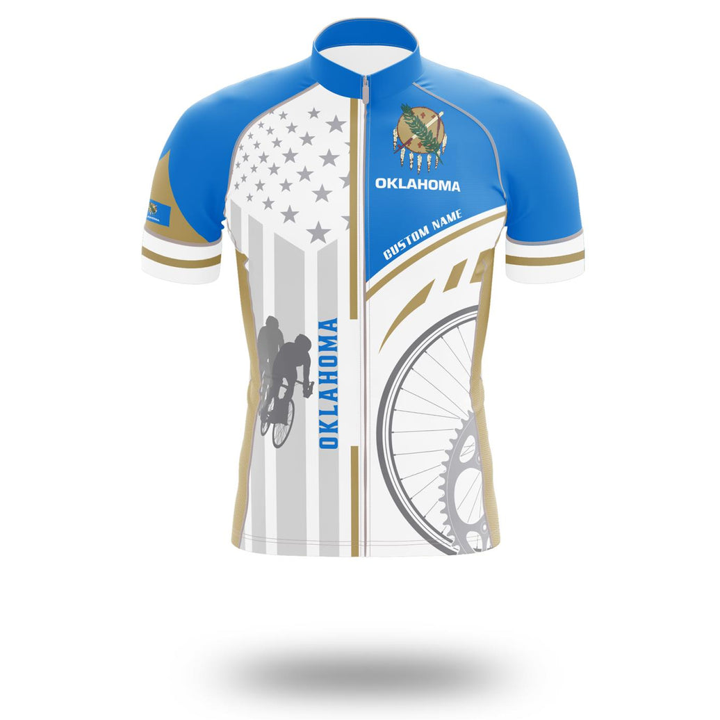 Oklahoma Flag Cycling Kit, Cycling Personalized Name Jersey - Short Sleeve Cycling Jersey-White