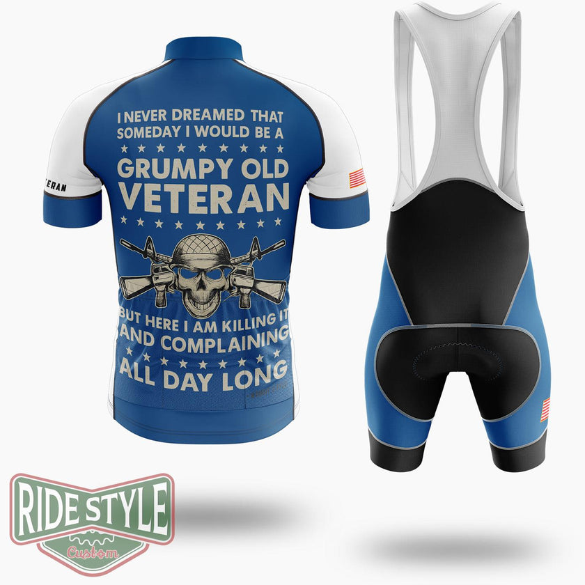 Old Grumpy Veteran Killing It And Complaining All Day Long Cycling Jersey - Short Sleeve Cycling Jersey Kit-White