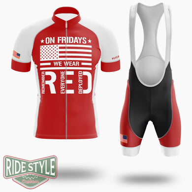 On Friday We Wear Red Jersey, Remember Everyone Deployed, US Veteran Cycling Jersey - Short Sleeve Cycling Jersey Kit-White